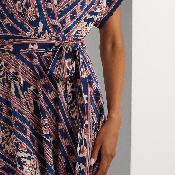 Lauren Ralph Lauren Women's Geo-Stripe Belted Crepe Dress. Sz 0 $165 Value - Picture 6 of 6